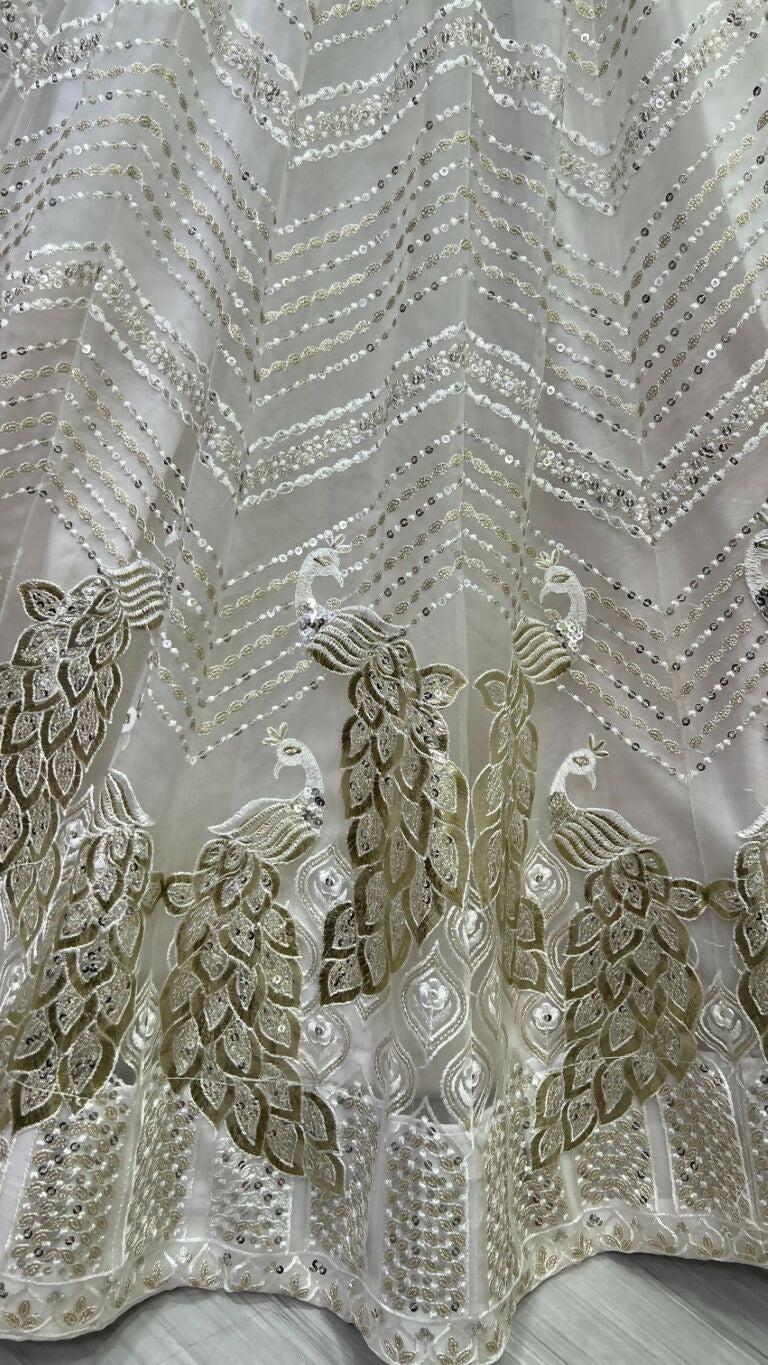 Jyoti Fashion Women's White Bridal Net Fancy Foil & Sequins with Multi Thread Embroidered Wedding Lehenga Choli | Grocsy