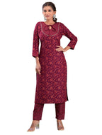 Vamika Foil Print Rayon Wine Red Party Wear/Casual Wear Kurta Set/Suit | Grocsy