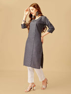 Jyoti Fashion Women's Grey Cotton Blend Embroidered Kurta Pant Set | Grocsy