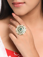 NVR Women's Traditional Kundan Meenakari Gold-Polished Ajustable Finger Ring | Grocsy