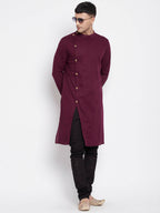 Even Apparels Maroon Pure Cotton Men's Sherwani Kurta With Asymetrical Cut | Grocsy