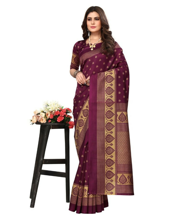 Vamika Purple Printed Art Silk Saree | Grocsy
