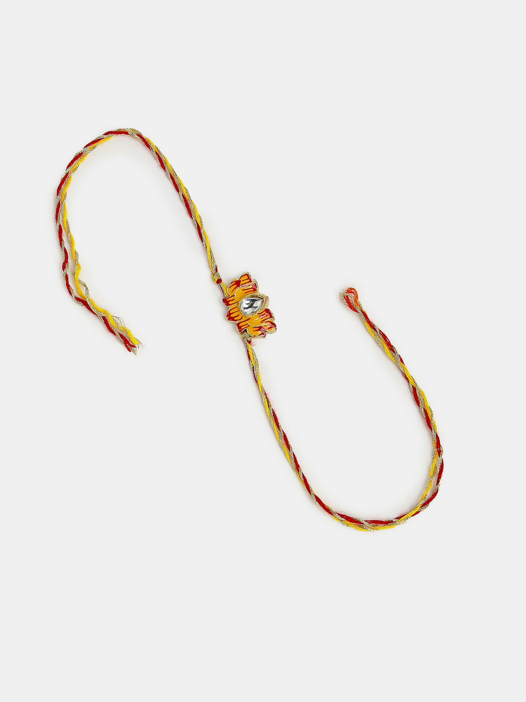 NVR Women & Men Set of 2 Peach Lotus Shape Kundan Stone-Studded & Beaded Bhaiya Bhabhi Rakhi With Roli Chawal & Chocolate | Grocsy