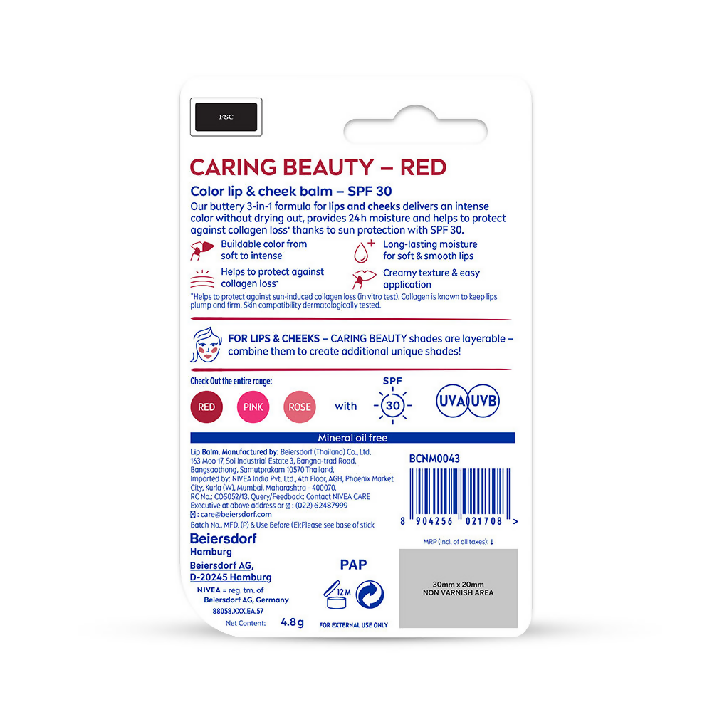 Nivea Lip Caring Beauty Red Lip Balm With SPF 30 - Red | Grocsy