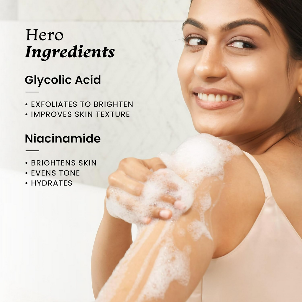 Foxtale Brightening Body Wash Glycolic Acid & Niacinamide For Glowing Skin | Grocsy