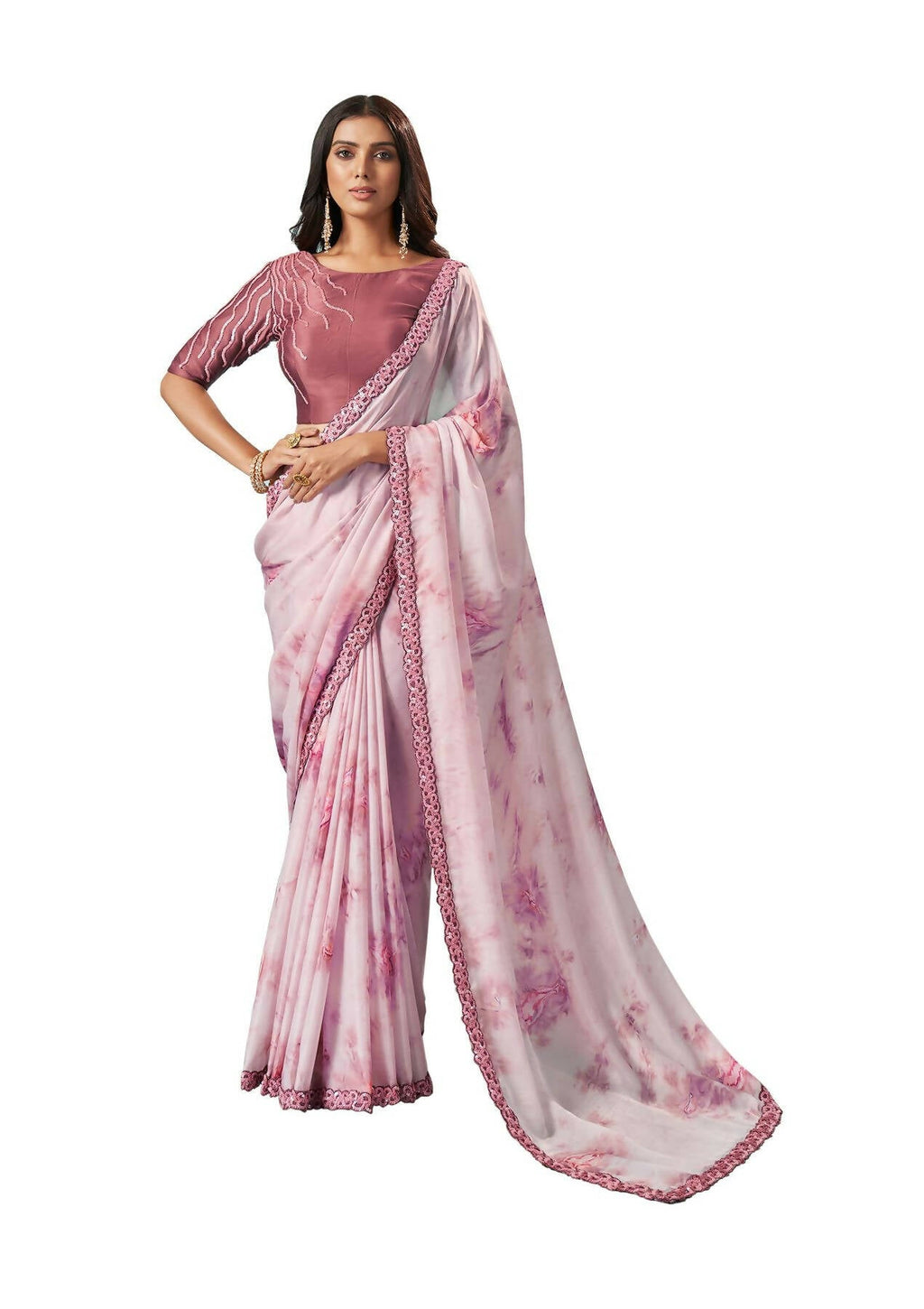 Mauve Crepe Silk Printed Saree With Unstitched Blouse Piece - Norita Ikshita | Grocsy