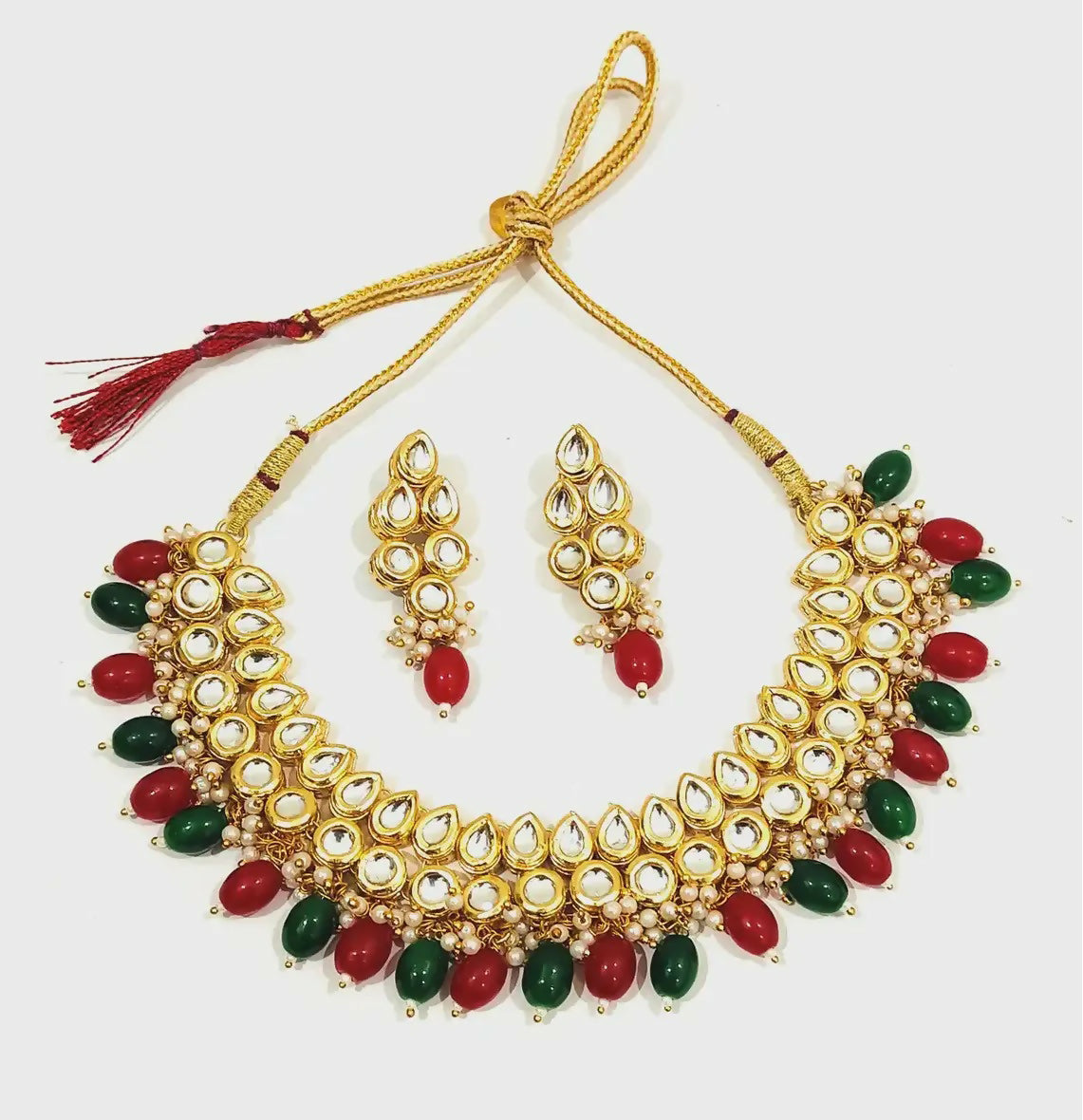 Joban Fashion Hand Made High Quality Gold Plated Base Metal Alloy Kundan Stone Studded Kundan Jewellery Set | Grocsy