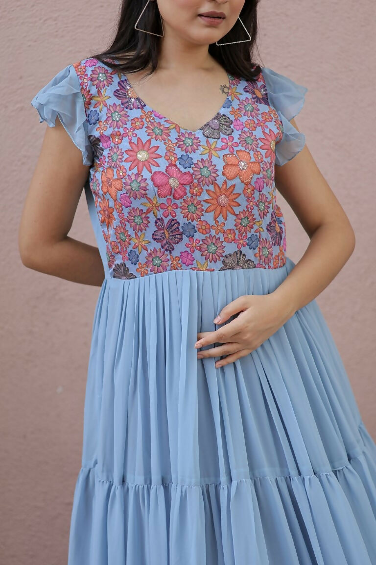 Jyoti Fashion Women's Grey Printed with Sequins Faux Georgette Anarkali Dress | Grocsy