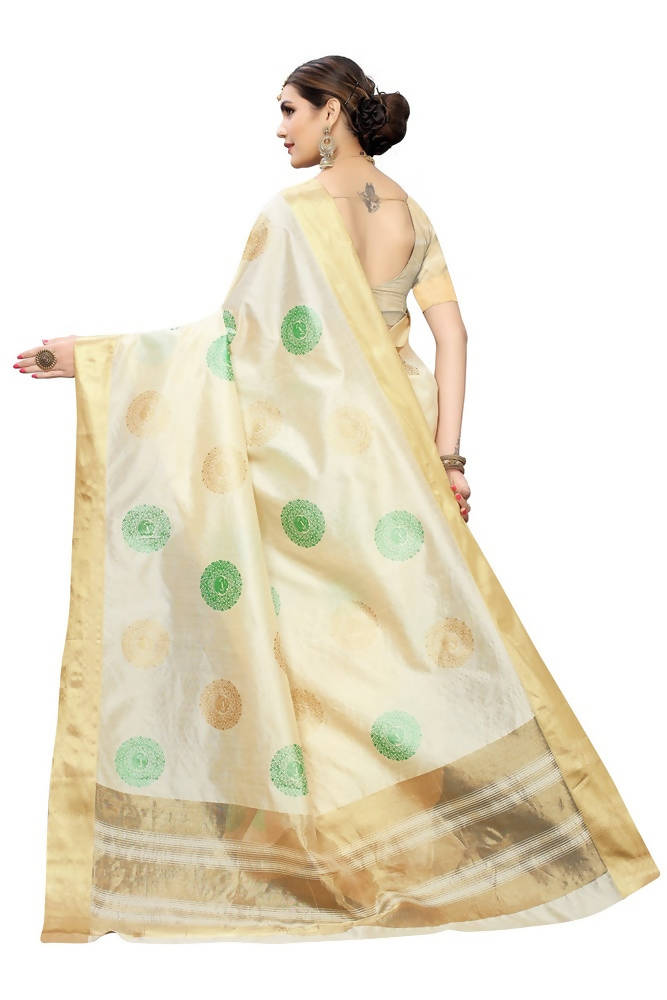 Vamika Cream Cotton Polyester Silk Weaving Saree | Grocsy