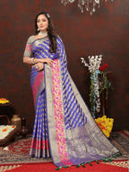 Lorenvalley Fashion Purple Soft Silk Woven Design with Zari Weaving Leheriya Design Saree | Grocsy
