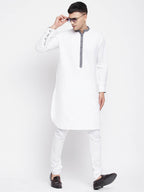 Even Apparels White Pure Cotton Men's Kurta With Contrast Collar And Placket | Grocsy