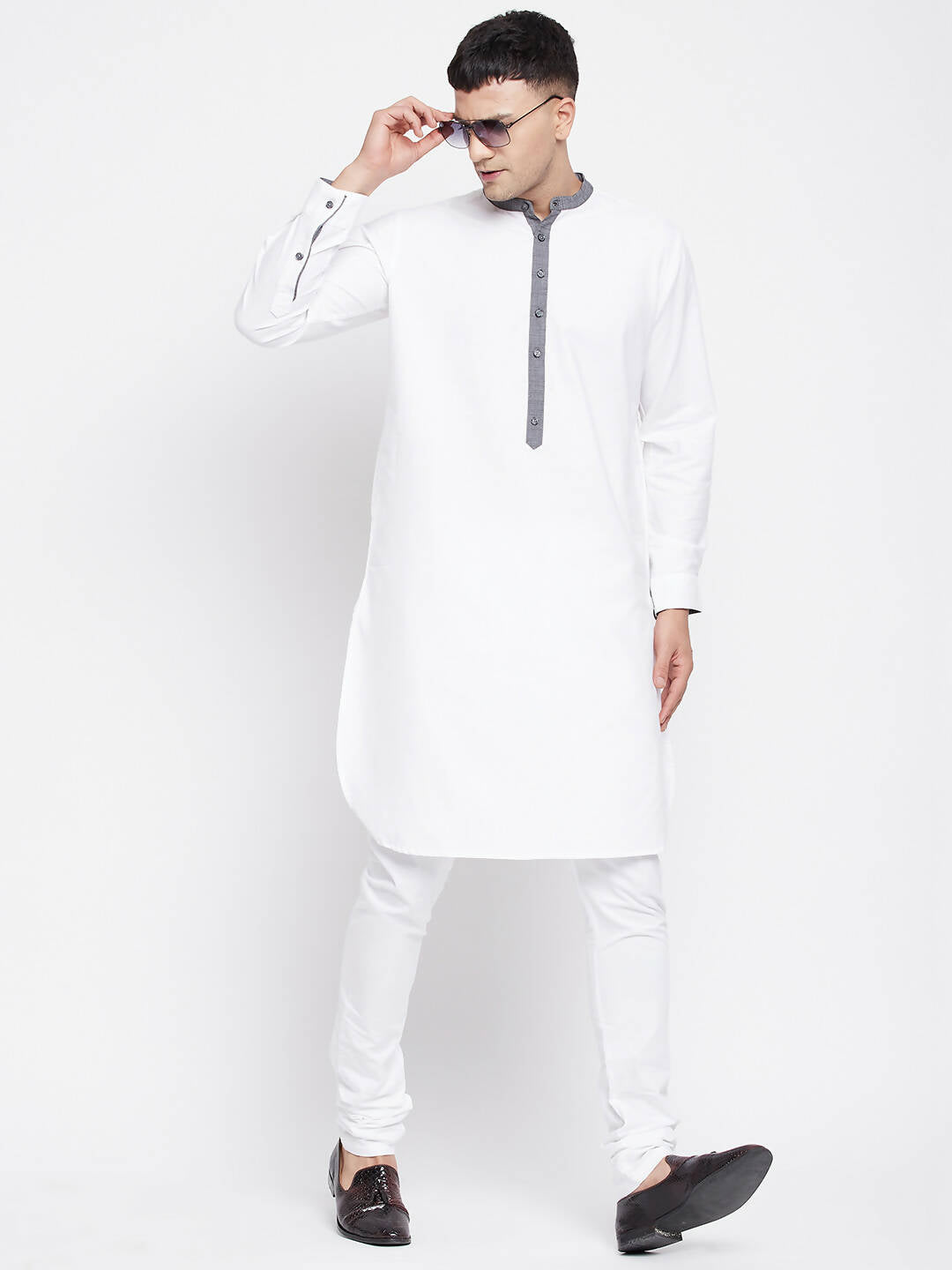 Even Apparels White Pure Cotton Men's Kurta With Contrast Collar And Placket | Grocsy