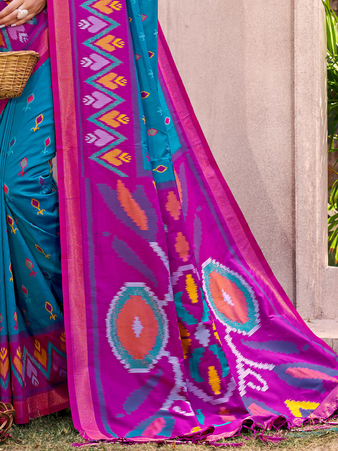 Shree Shyam Fashion Sea Green Pochampally Silk Saree | Grocsy
