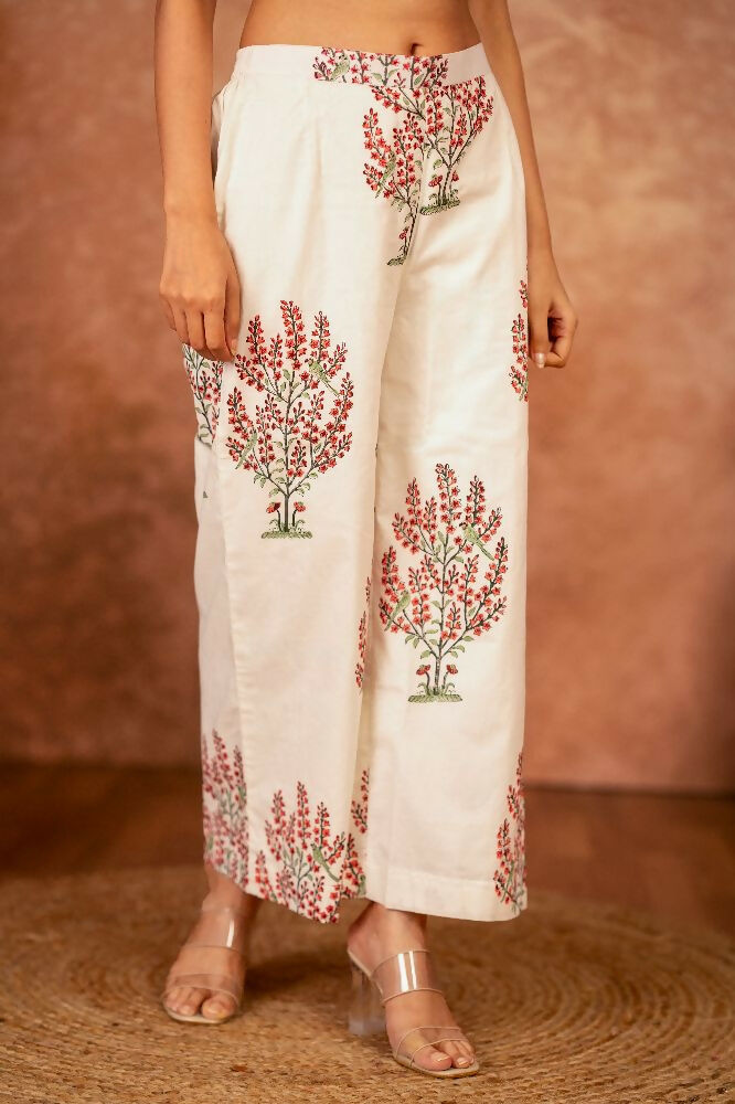 Joban Fashion Off White Pink Hand Block Printed Cotton Suit Set | Grocsy