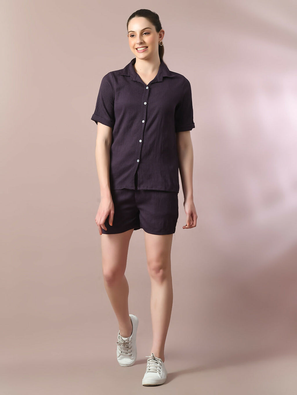 Myshka Women's Violet Solid Regular Fit Shirt | Grocsy