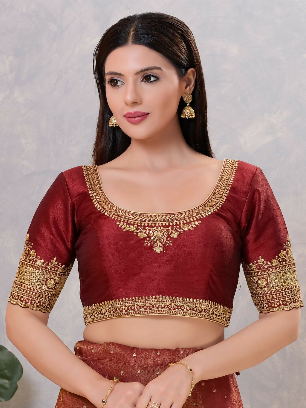 Joban Fashion Women Silk Dark-Maroon Stitched Blouse | Grocsy