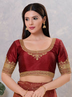 Joban Fashion Women Silk Dark-Maroon Stitched Blouse | Grocsy