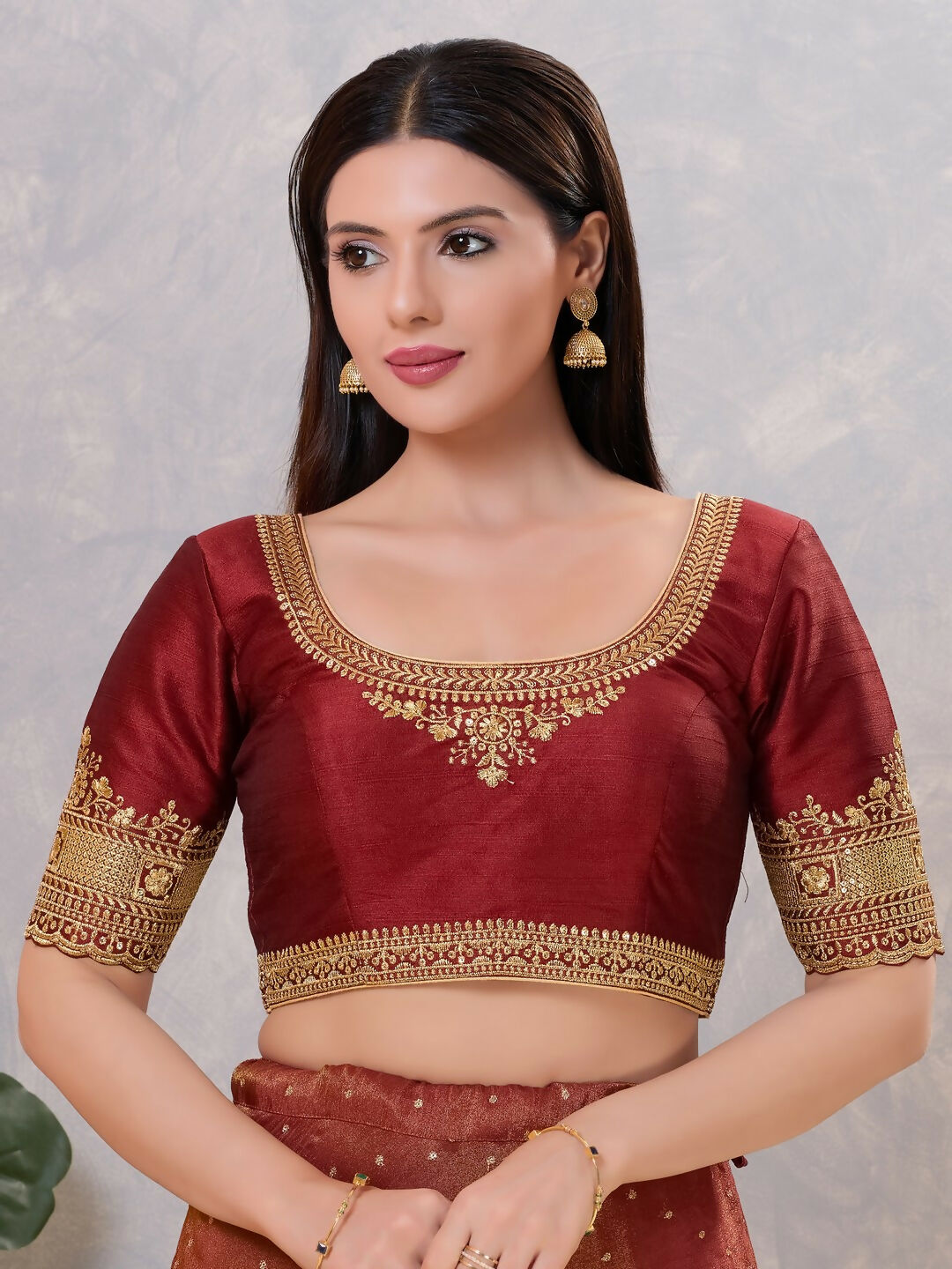 Joban Fashion Women Silk Dark-Maroon Stitched Blouse | Grocsy