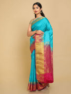 Kalamandir Checked Blue Pashmina Saree | Grocsy