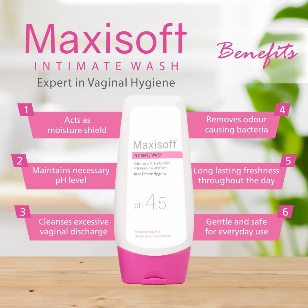 Maxisoft Intimate Wash With Aloe Vera, Glycerine Licorice Redberry Tea Tree Oil & Tulsi pH 4.5 Balanced | Grocsy