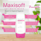 Maxisoft Intimate Wash With Aloe Vera, Glycerine Licorice Redberry Tea Tree Oil & Tulsi pH 4.5 Balanced | Grocsy