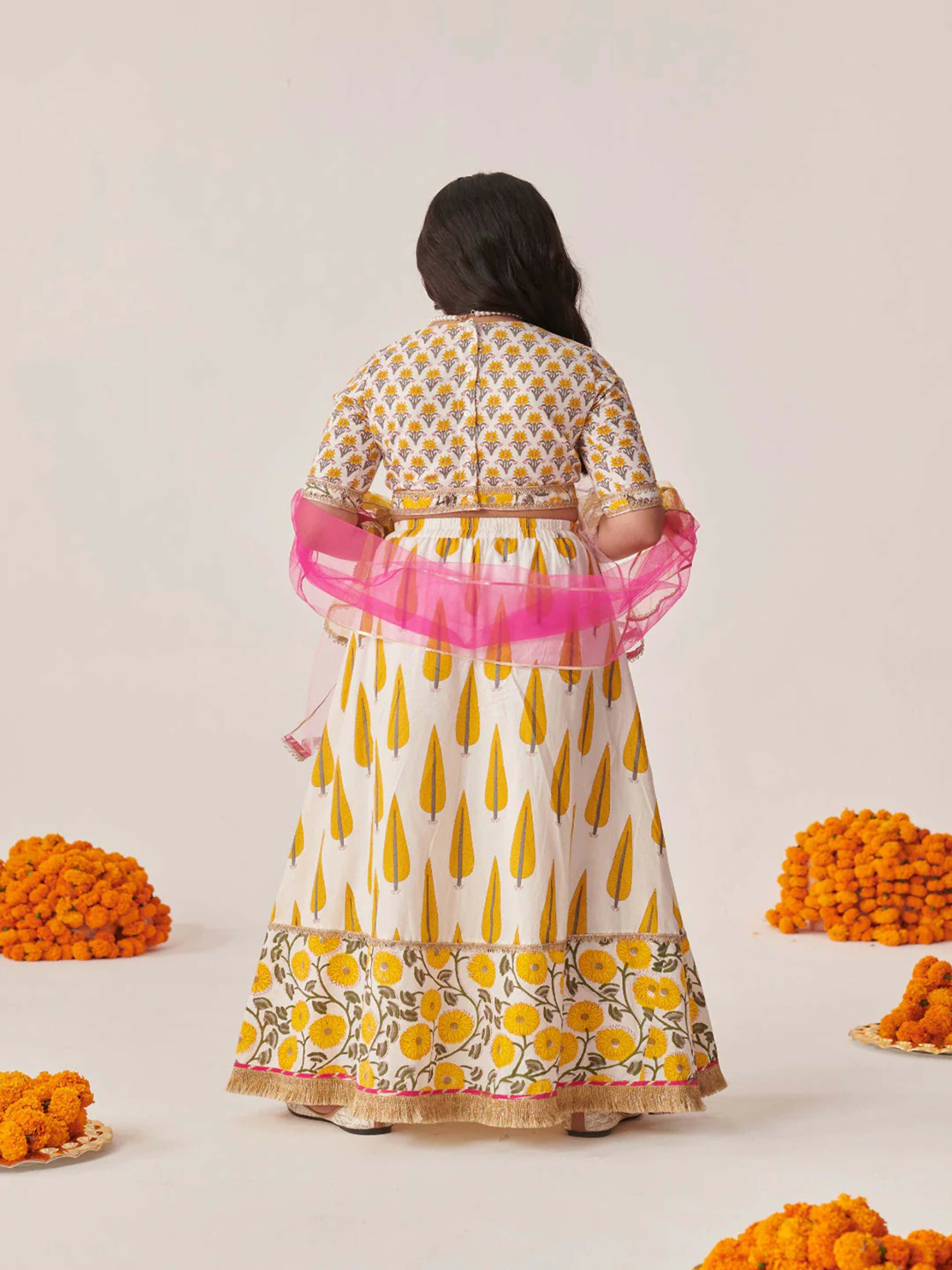 Joban Fashion Girl's Yellow & White Color Lehenga Choli | Grocsy