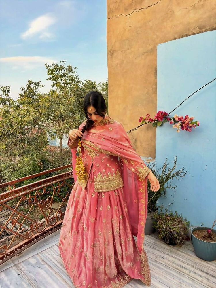Teeya Creation Womens New Traditional Peach Heavy Work Ethnic Ensemble Lehenga Set | Grocsy
