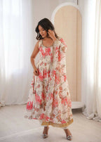 Teeya Creation Crea Pure Muslin Silk Digital Print Traditional Wear Long Gown | Grocsy