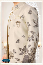 Joban Fashion Men's Cream Straight Malai Silk Thread And Sequence Embroidery All Over 3 Pc Kurta Set | Grocsy
