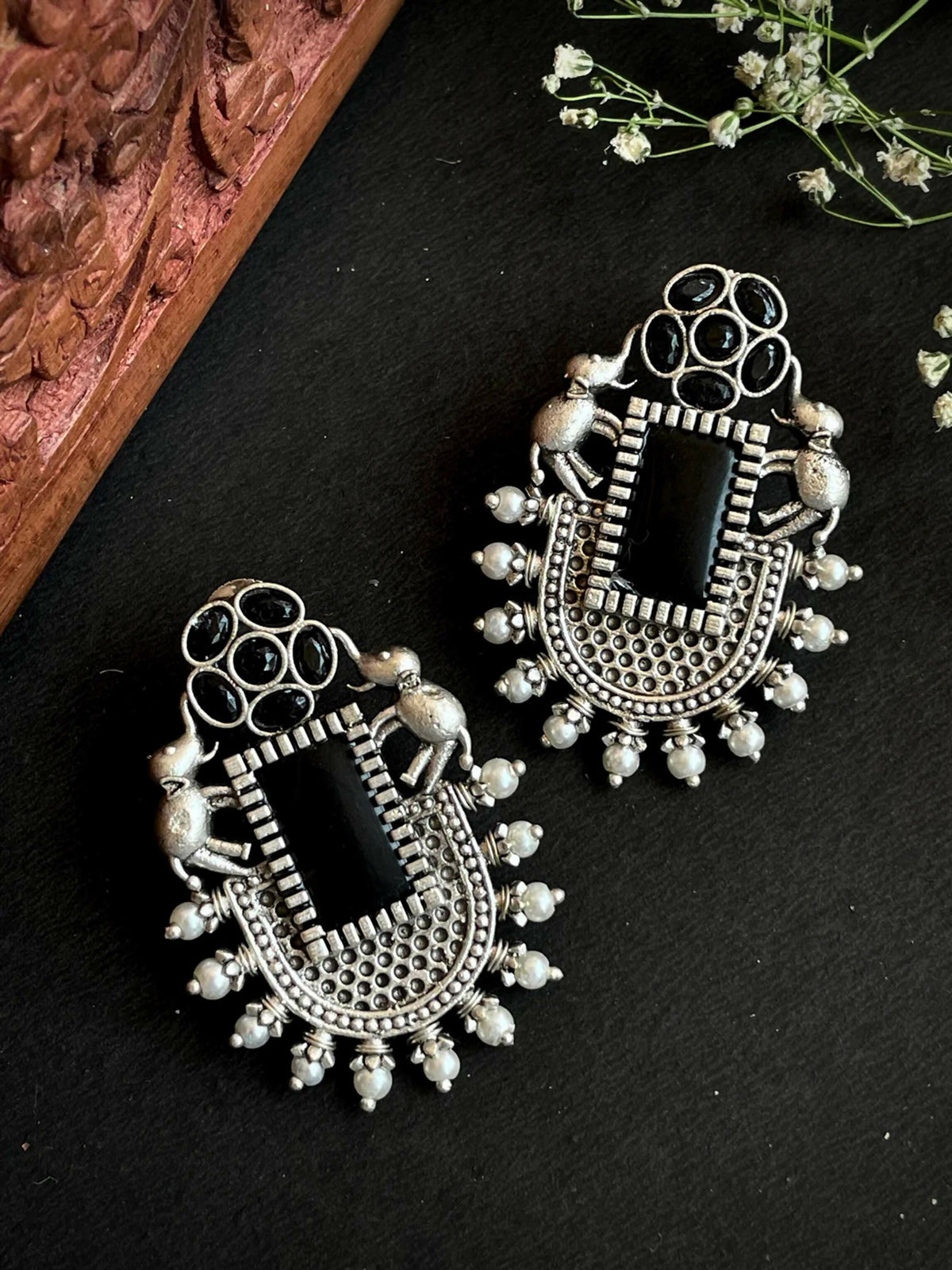 Joban Fashion Women Black Silver Replica Big Monalisa Stone Stud Earring | Grocsy