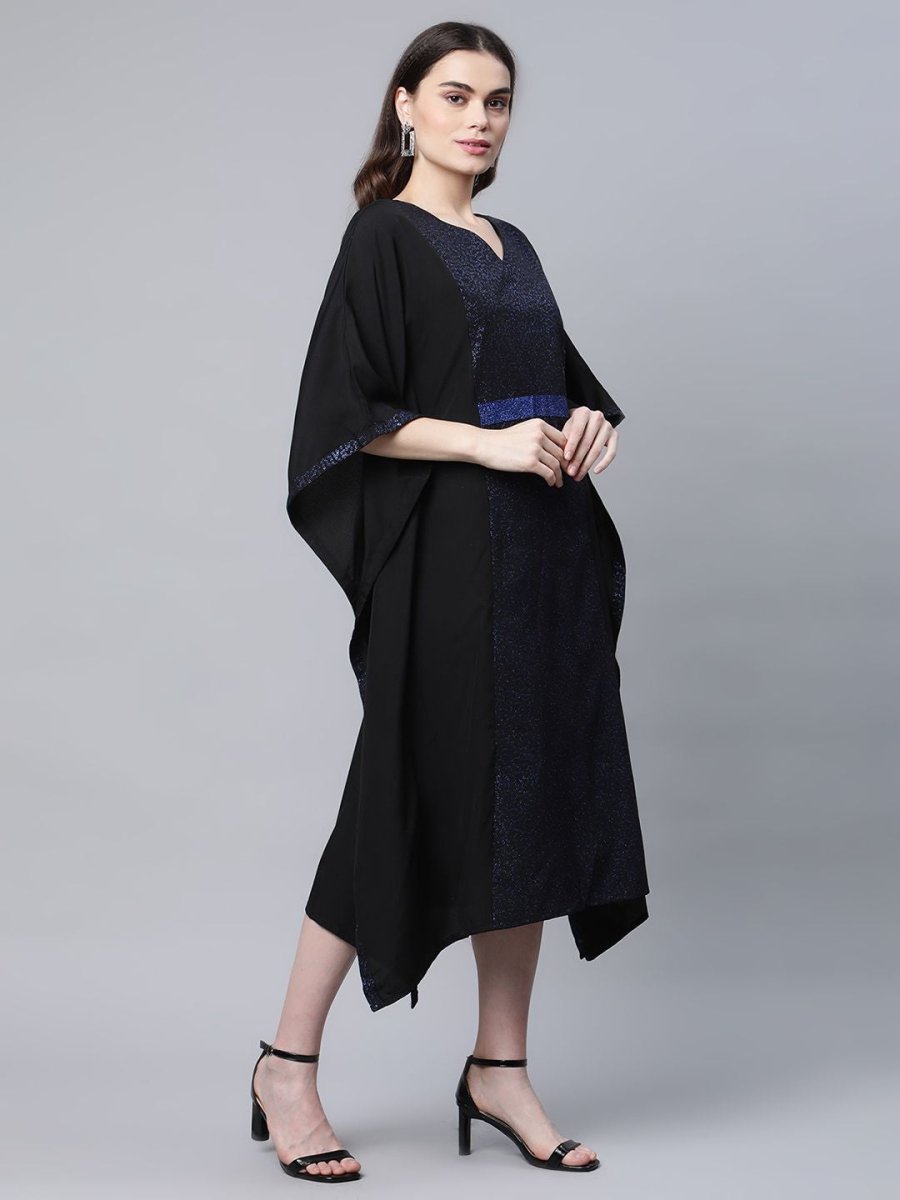 Ahalyaa Women Black Crepe Glitter Printed Kaftan Kurta | Grocsy