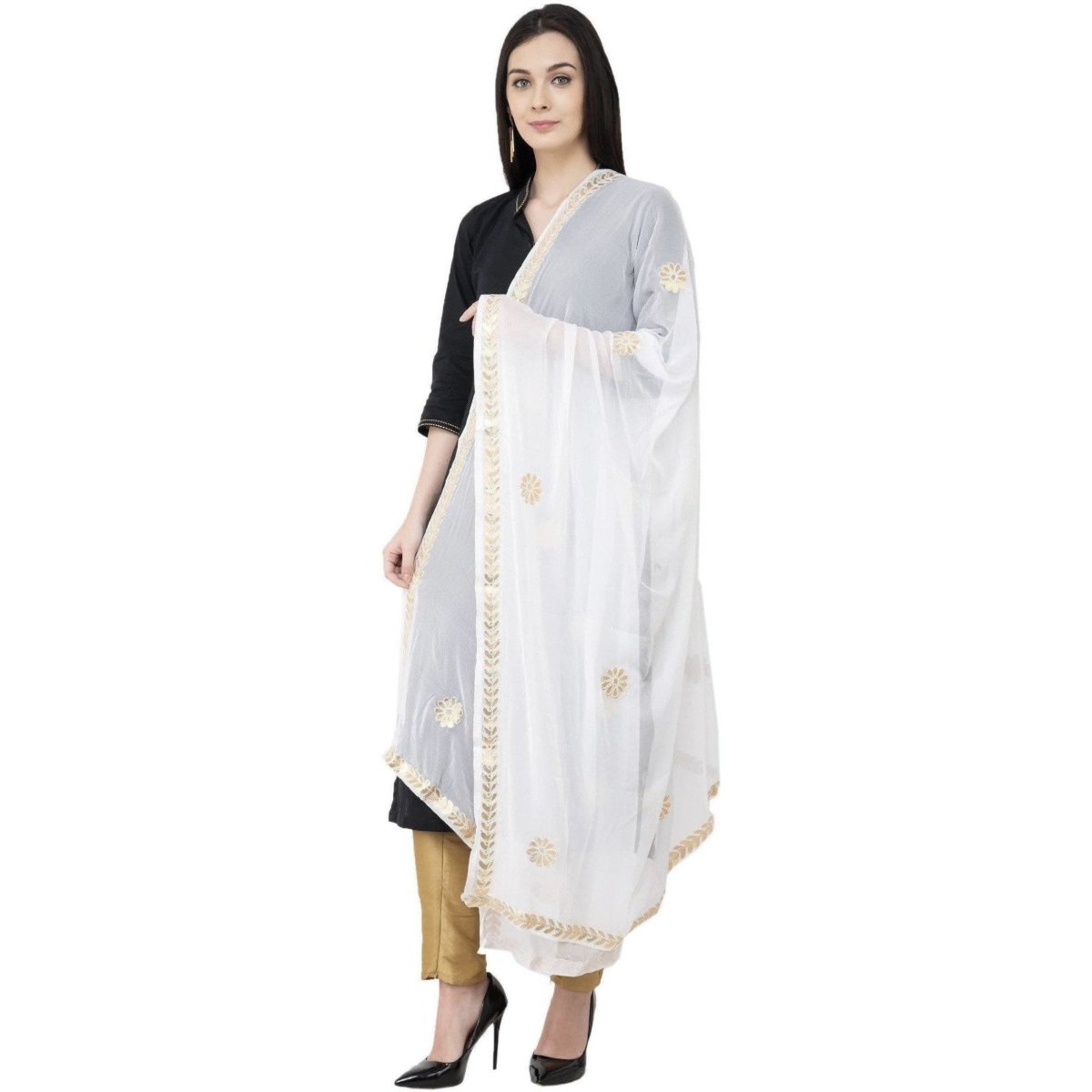 A R Silk Chiffon Gota Patti Fancy Dupatta White Color Dupatta or Chunni | Grocsy