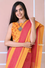 Very Much Indian Traditional Patteda Anchu Ilkal Handloom Saree-Disperse Orange | Grocsy