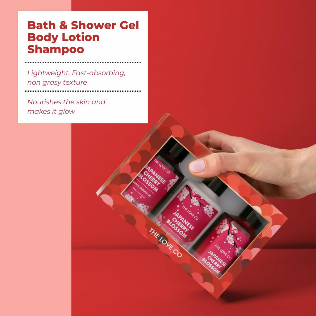 The Love Co. Japanese Cherry Blossom Bath And Body Care Gift Set Box Kit | Grocsy