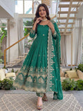 Teeya Creation New Trendy Stylish Wedding Wear Embroidered Anarkali Set - Teal-Green | Grocsy