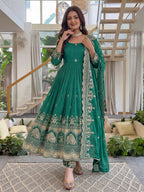 Teeya Creation New Trendy Stylish Wedding Wear Embroidered Anarkali Set - Teal-Green | Grocsy