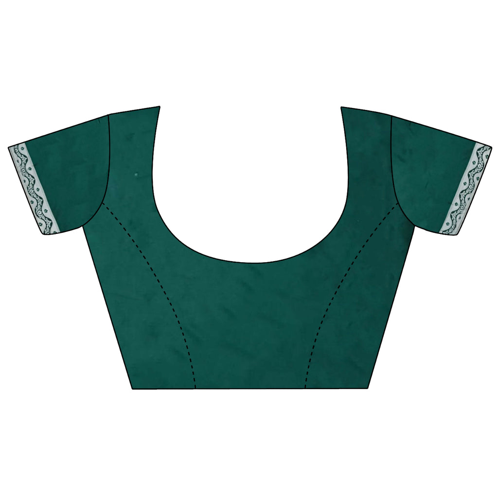Joban Fashion Dark Green Jacquard Woven Pattern Lichi Soft Silk Banarasi Saree | Grocsy