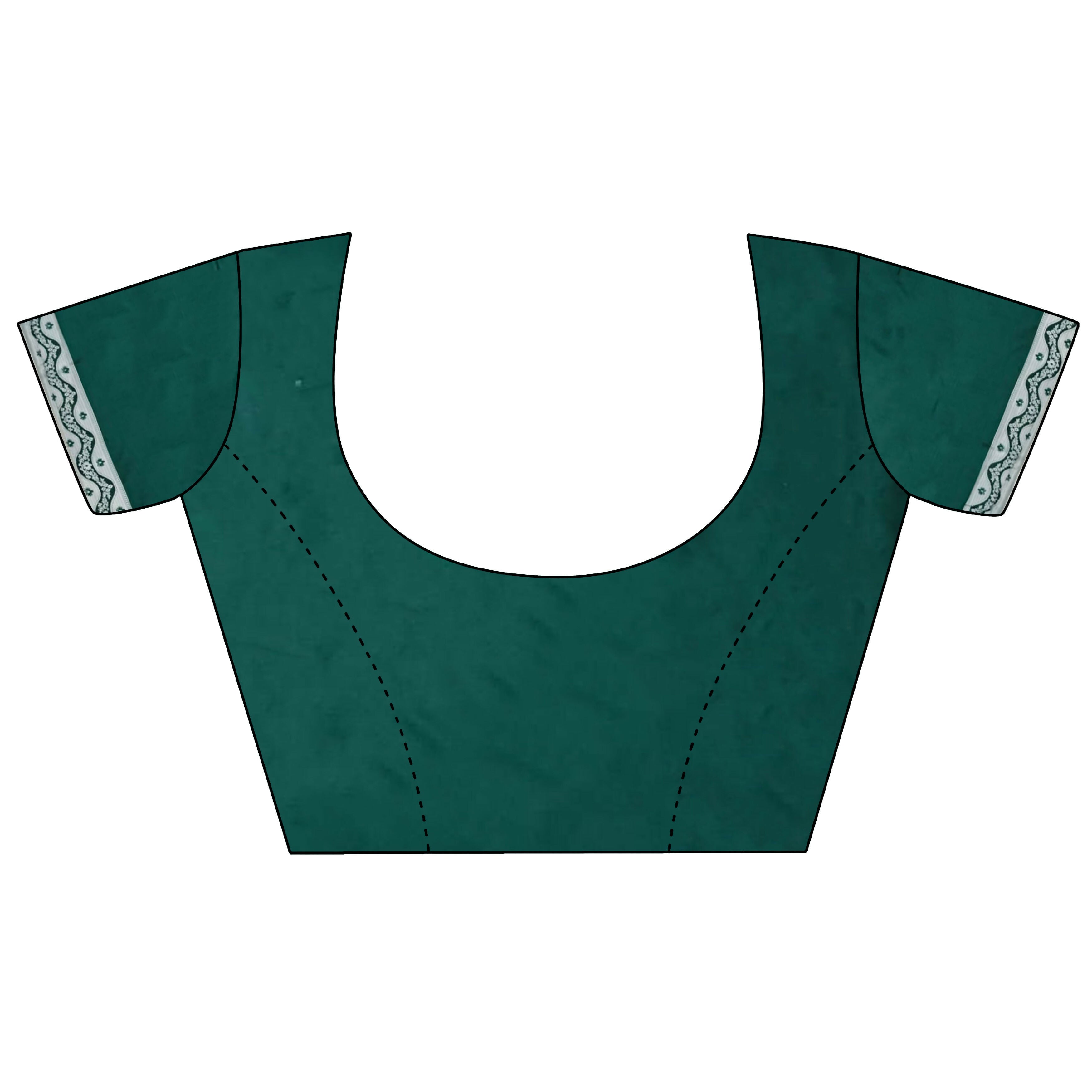 Joban Fashion Dark Green Jacquard Woven Pattern Lichi Soft Silk Banarasi Saree | Grocsy