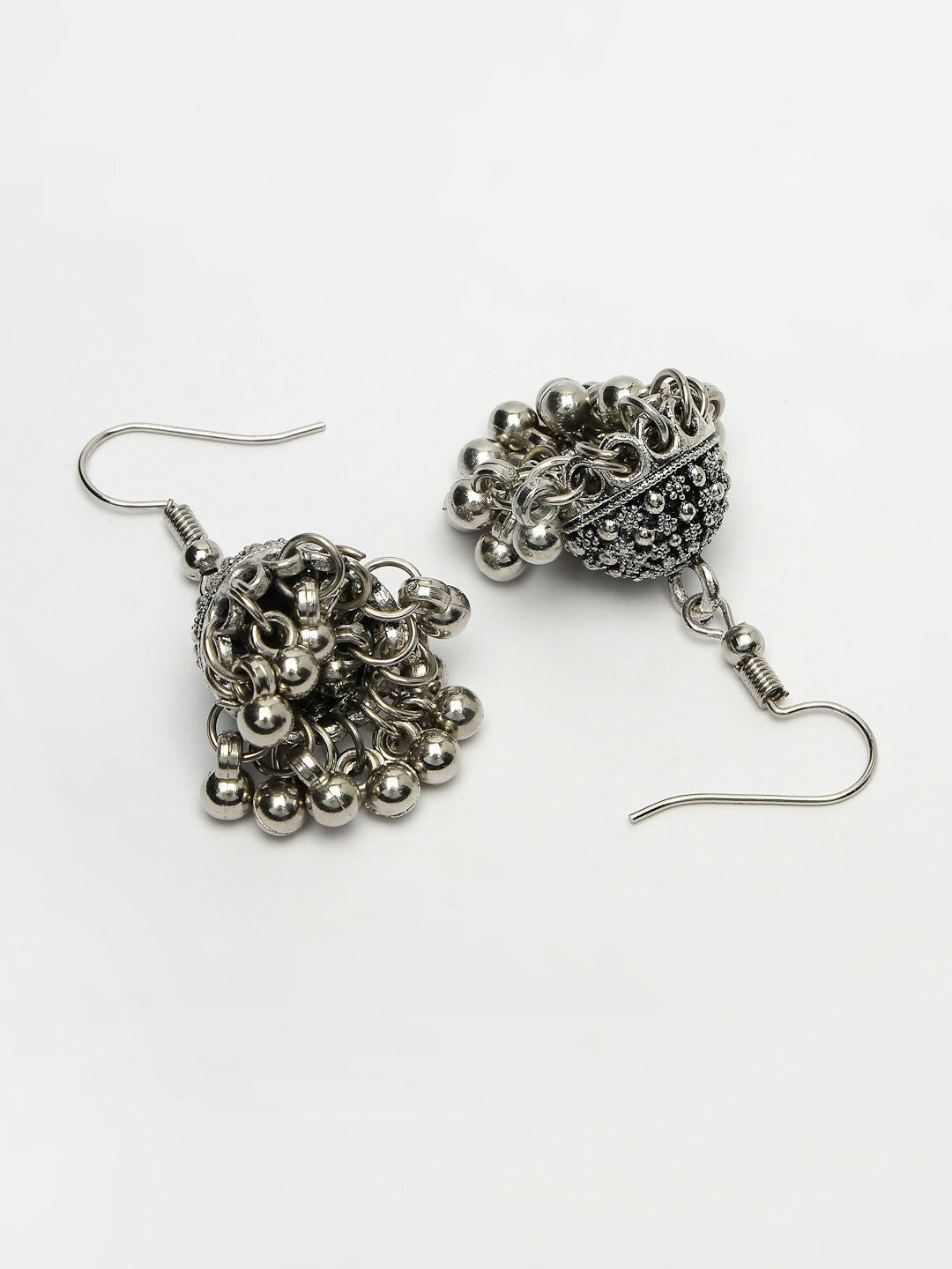NVR Women's Silver-Toned German Silver Oxidised Dome Shaped Jhumka Earrings | Grocsy