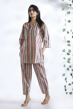 Breathables Women’S Pink Cotton Stripes Loungewear Co-Ord Set | Grocsy