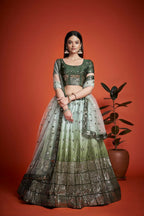 Jyoti Fashion Women's Mehendi Heavy Chinon Sequins Embroidered Designer Lehenga Choli Set | Grocsy