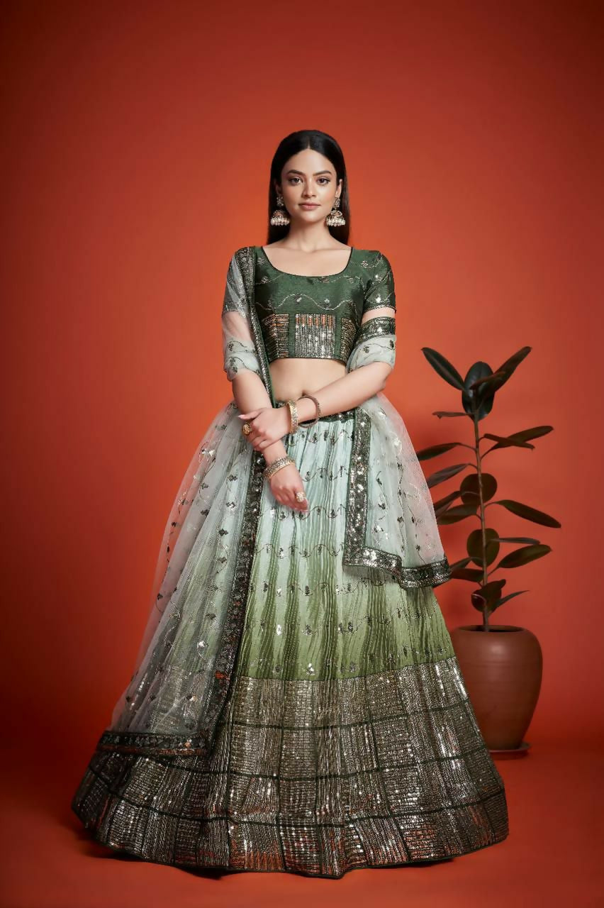 Jyoti Fashion Women's Mehendi Heavy Chinon Sequins Embroidered Designer Lehenga Choli Set | Grocsy