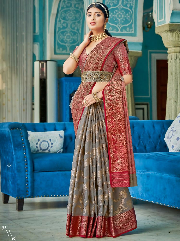 Shree Shyam Fashion Linen Cotton Grey Saree | Grocsy