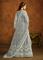Grey All Over Embroidered Net Wedding Anarkali Suit - Emponline | Grocsy