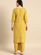 Vamika Printed Cotton Yellow Party Wear/Casual Wear Kurta Set/Suit | Grocsy