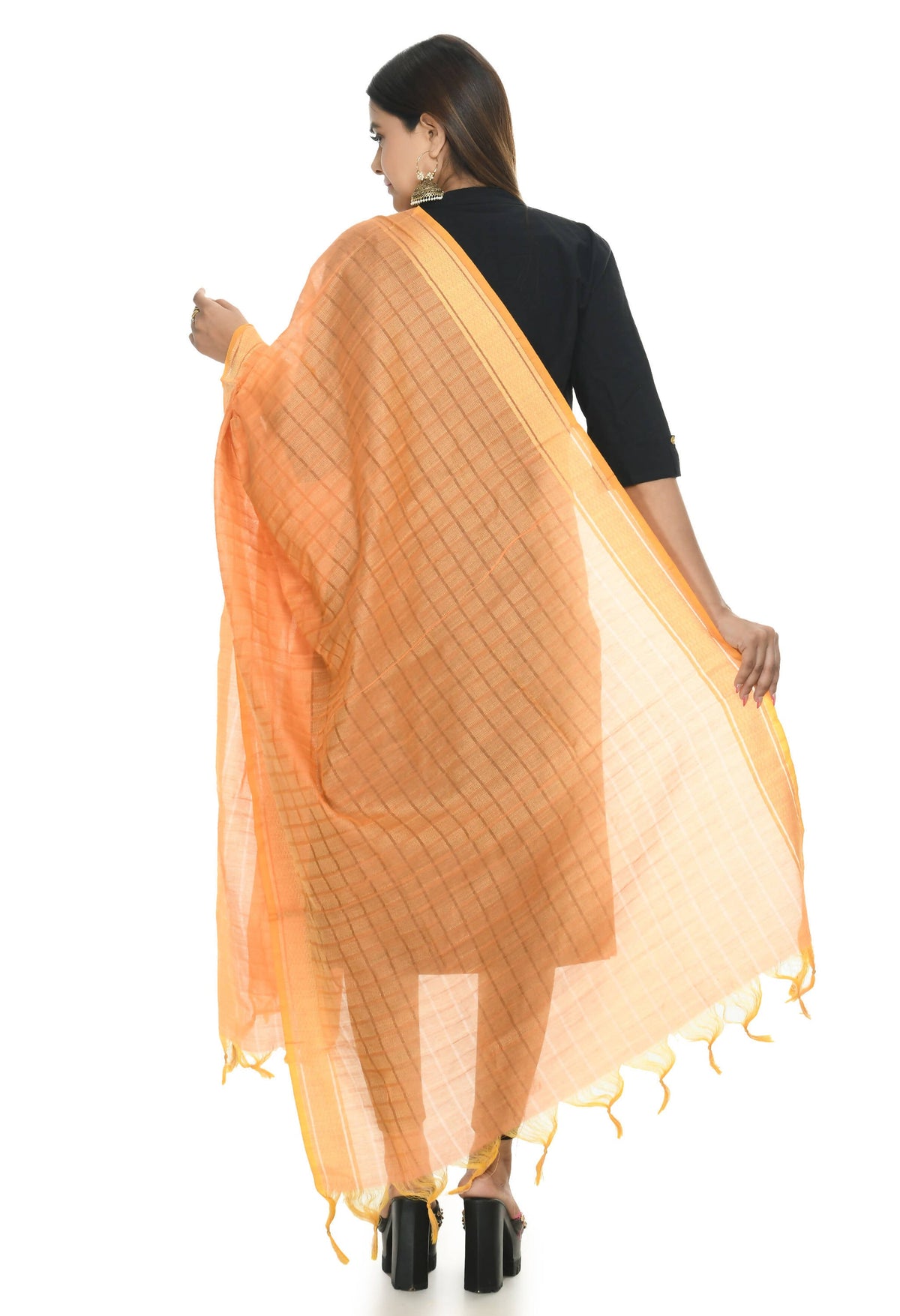 Mominos Fashion Moeza Handloom Cotton Light Orange Dupatta | Grocsy