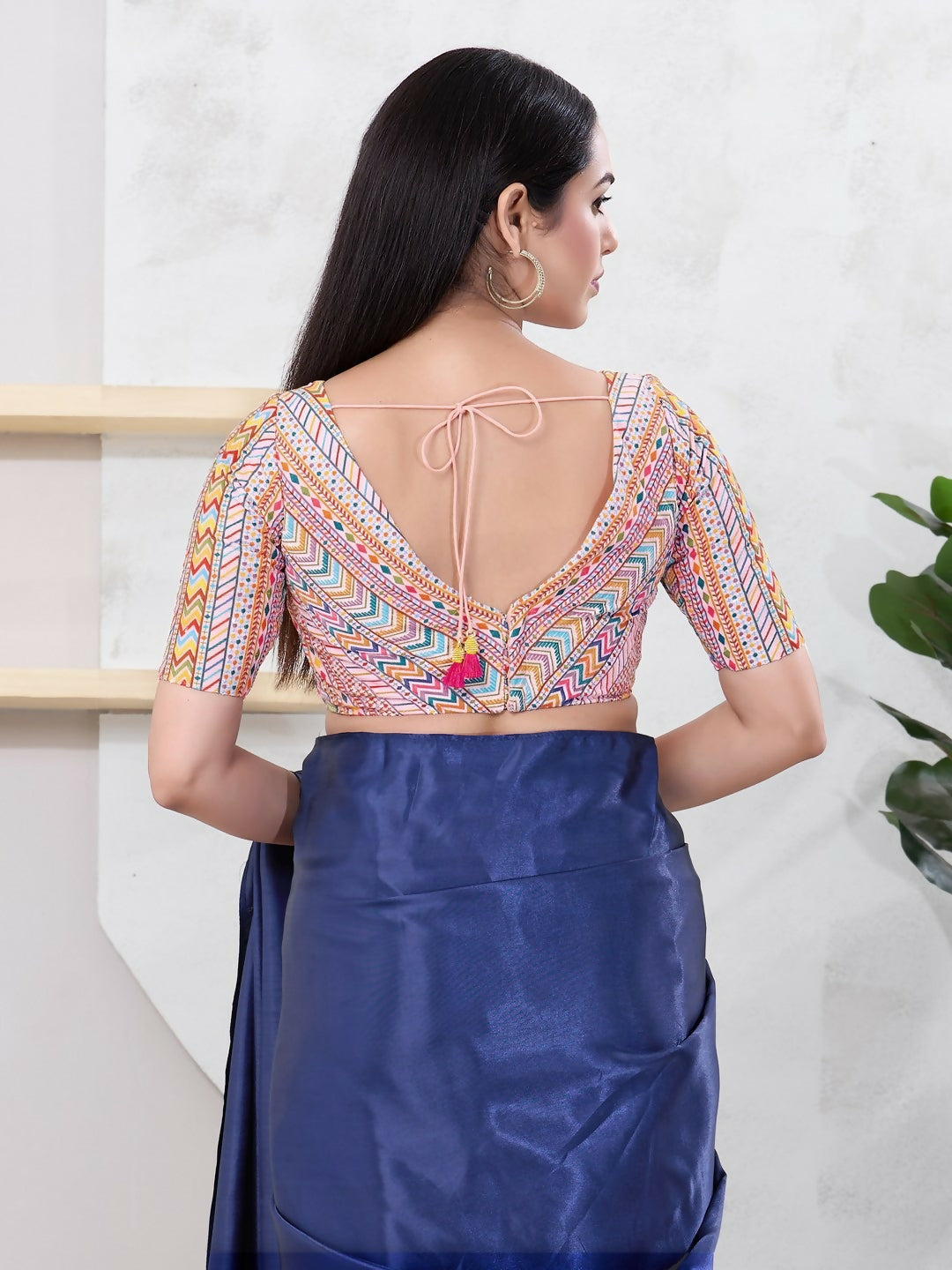 Joban Fashion Peach Shift Elbow Sleeveless Back Open Blouse | Grocsy