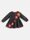 Chutput Kids Woollen Hand Knitted Full Sleeves Lilium Detail Dress For Baby Girls - Grey | Grocsy
