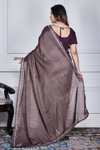 Morchari Purple Pure Chiffon Hand Embroidery Saree And Stitched Blouse | Grocsy