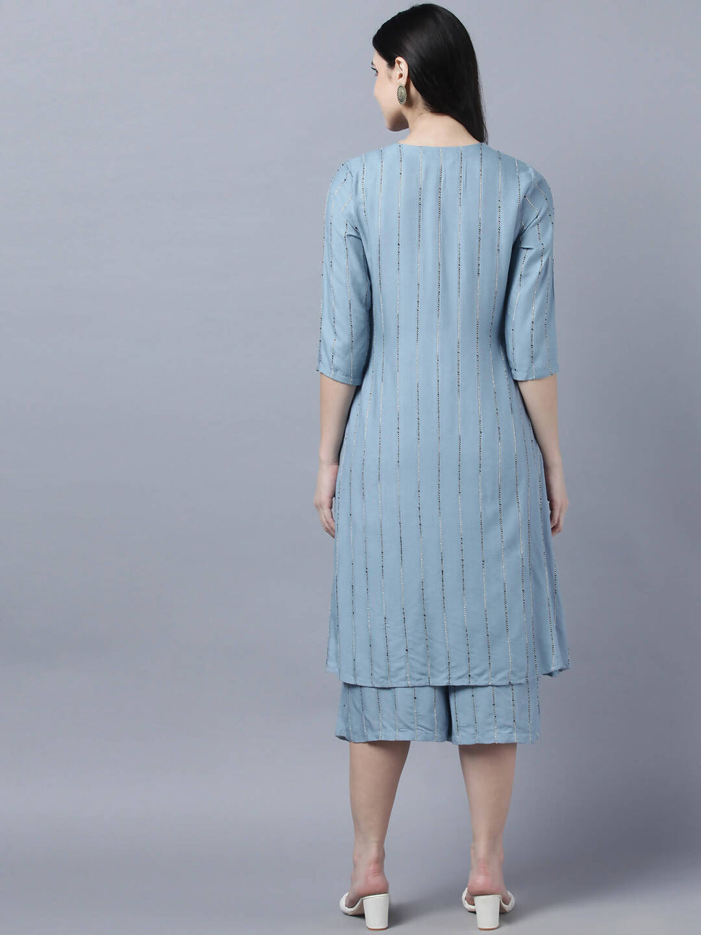 Myshka Stylish Grey Viscose 3/4 Sleeve Women's Kurta Palazzo Set | Grocsy